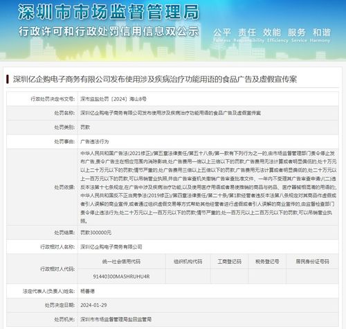 深圳亿企购电子商务有限公司发布使用涉及疾病治疗功能用语的食品广告及虚假宣传案